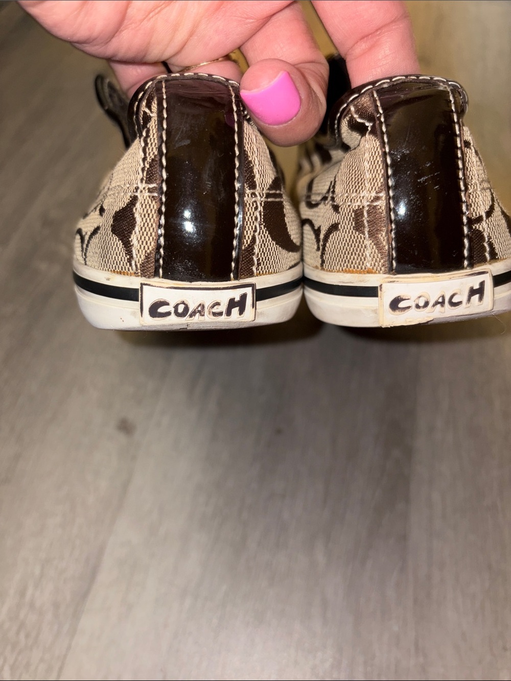 Coach Logo Slip-On Sneakers in Brown and Cream - Picture 4 of 5